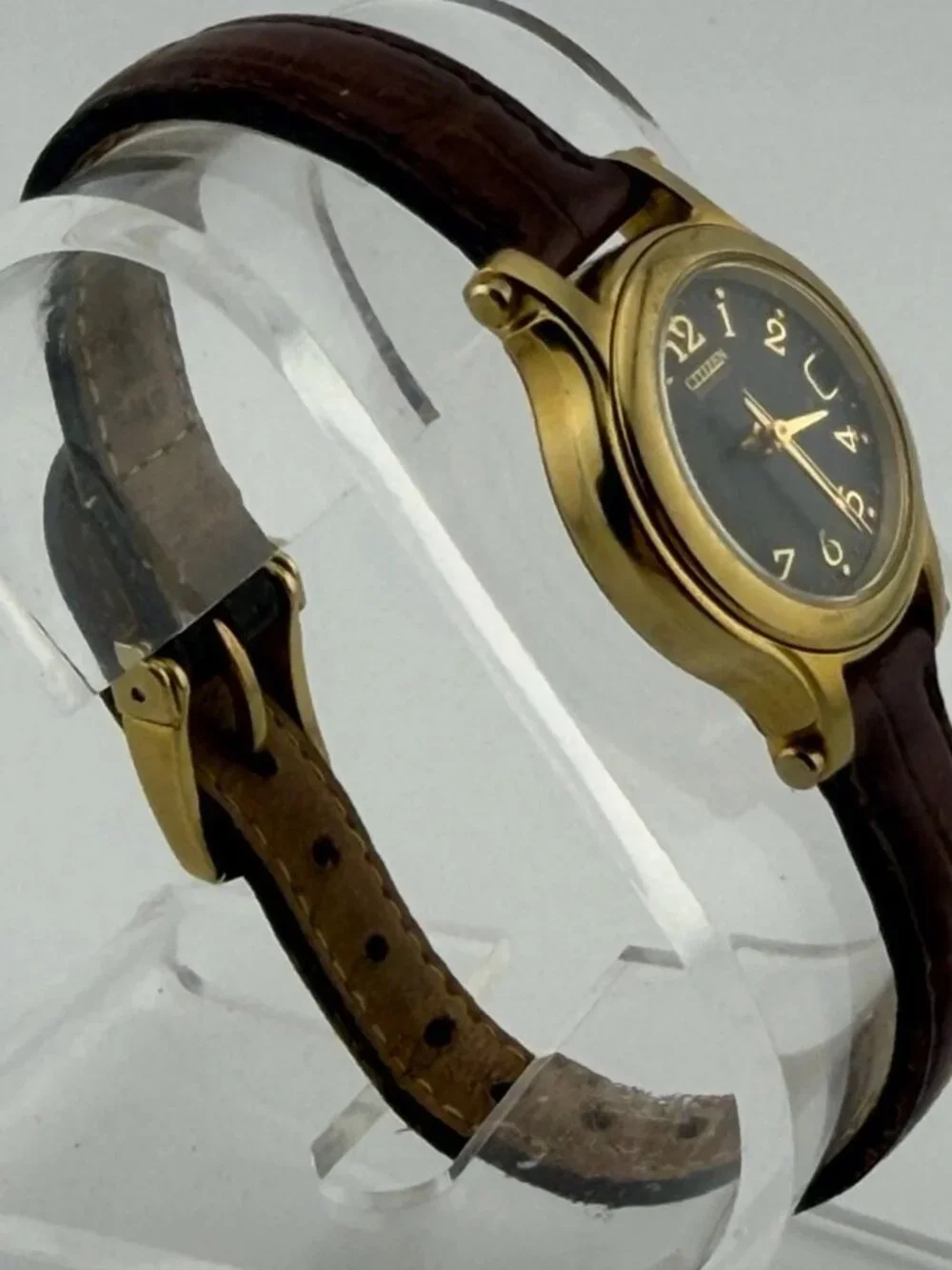 Citizen Eco-Drive Gold-Tone Black Dial 25mm Brown Leather E011-S030641